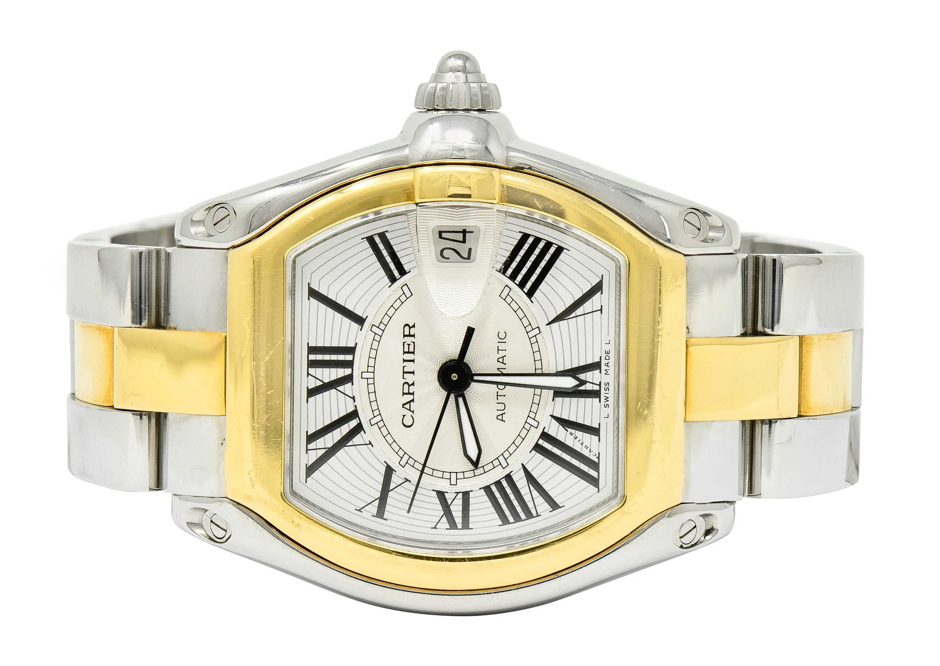 Cartier Roadster Unisex Large Two-Tone 18K Gold Automatic Silver Dial Men's Watch 2510
