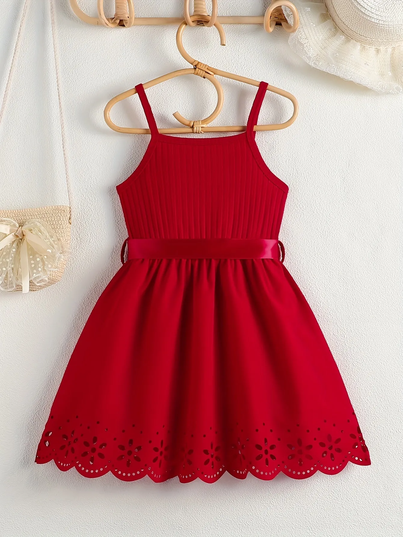 Casual Cartoon Dog Print Bow Waistband Suspender Dress for Girls - Soft Slight Stretch Polyester Fabric, Regular Fit, Comfortable, Fun Animal Pattern, Perfect for Summer - Knit Fabric, No Sheer