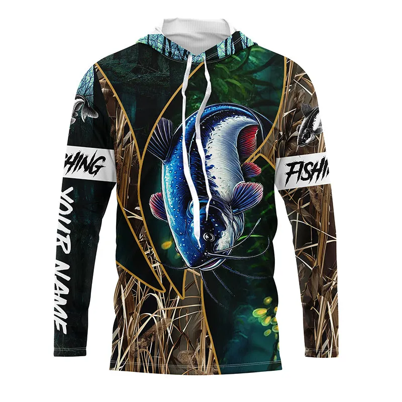 Catfish Fishing camo green UV protection UPF 30  long sleeves fishing shirt for men NPQ37