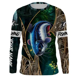 Catfish Fishing camo green UV protection UPF 30  long sleeves fishing shirt for men NPQ37