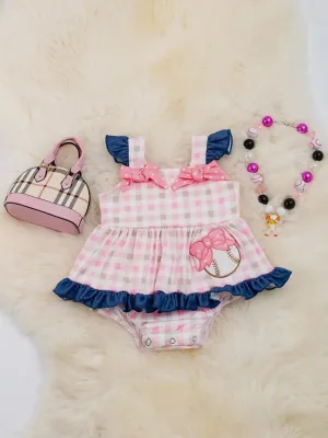 Checkered Baseball Romper: Multi