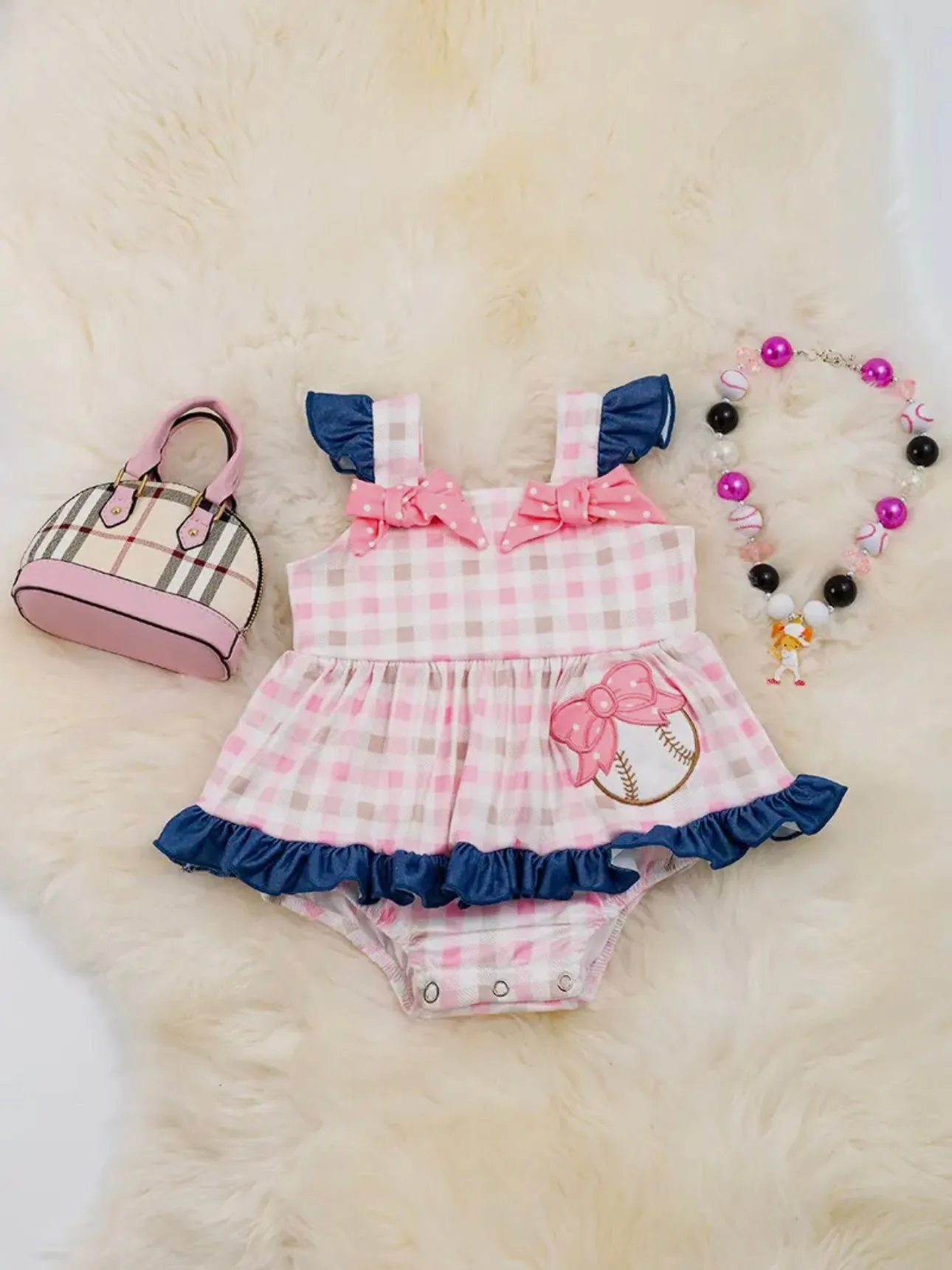 Checkered Baseball Romper: Multi
