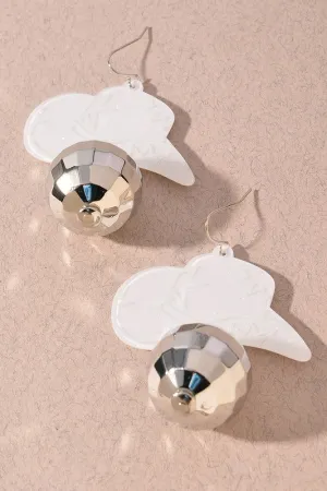 Cowboy Hat Disco Ball Earrings - White