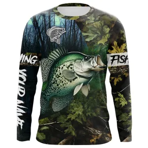 Crappie fishing green muddy camo Customize name Long sleeve Fishing shirts, personalized fishing gift ideas NPQ231