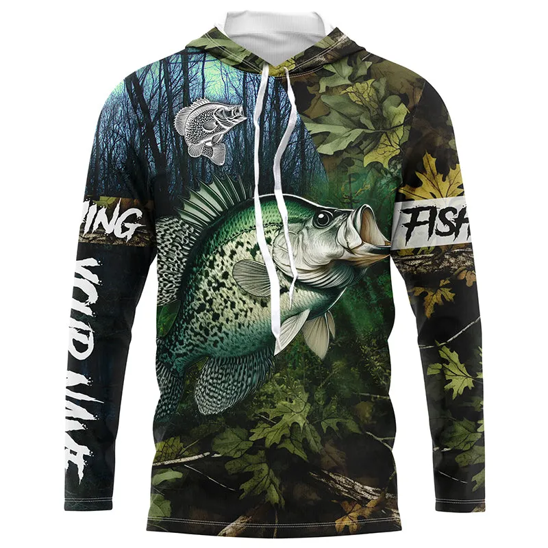 Crappie fishing green muddy camo Customize name Long sleeve Fishing shirts, personalized fishing gift ideas NPQ231