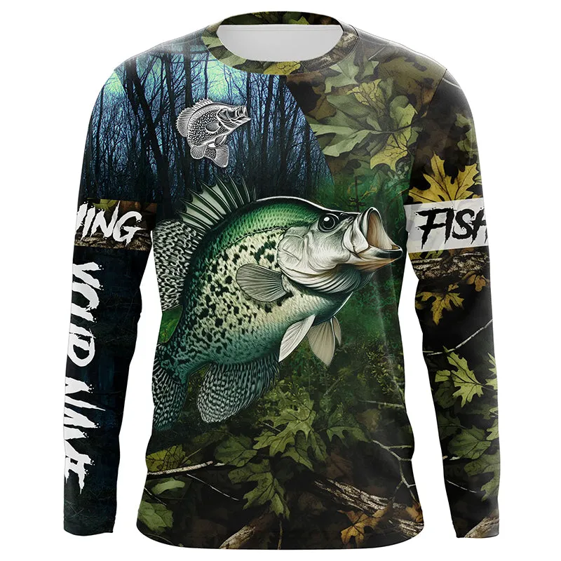 Crappie fishing green muddy camo Customize name Long sleeve Fishing shirts, personalized fishing gift ideas NPQ231