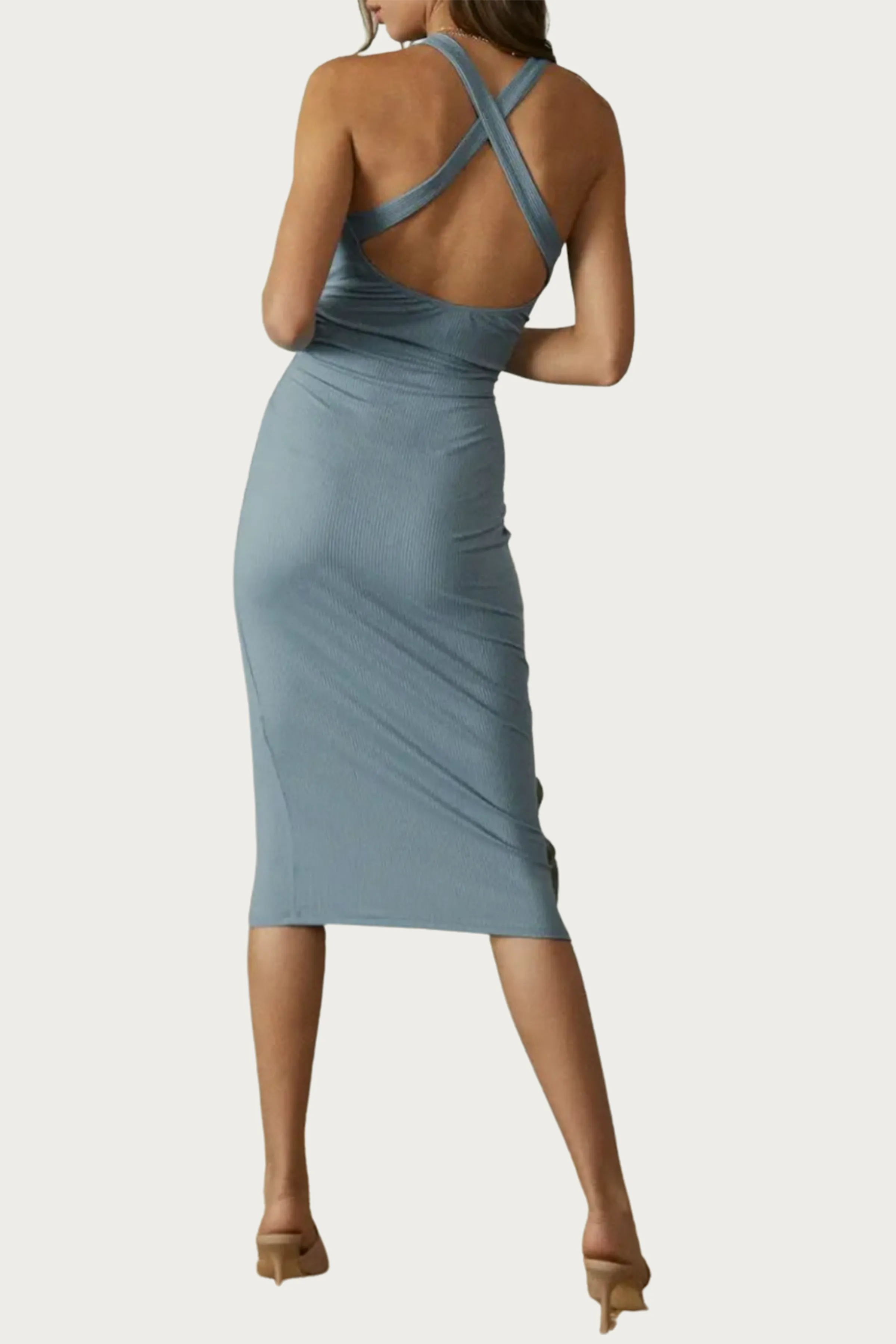 CROSS-FRONT CUTOUT STRETCH-MODAL MIDI DRESS