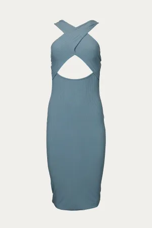 CROSS-FRONT CUTOUT STRETCH-MODAL MIDI DRESS