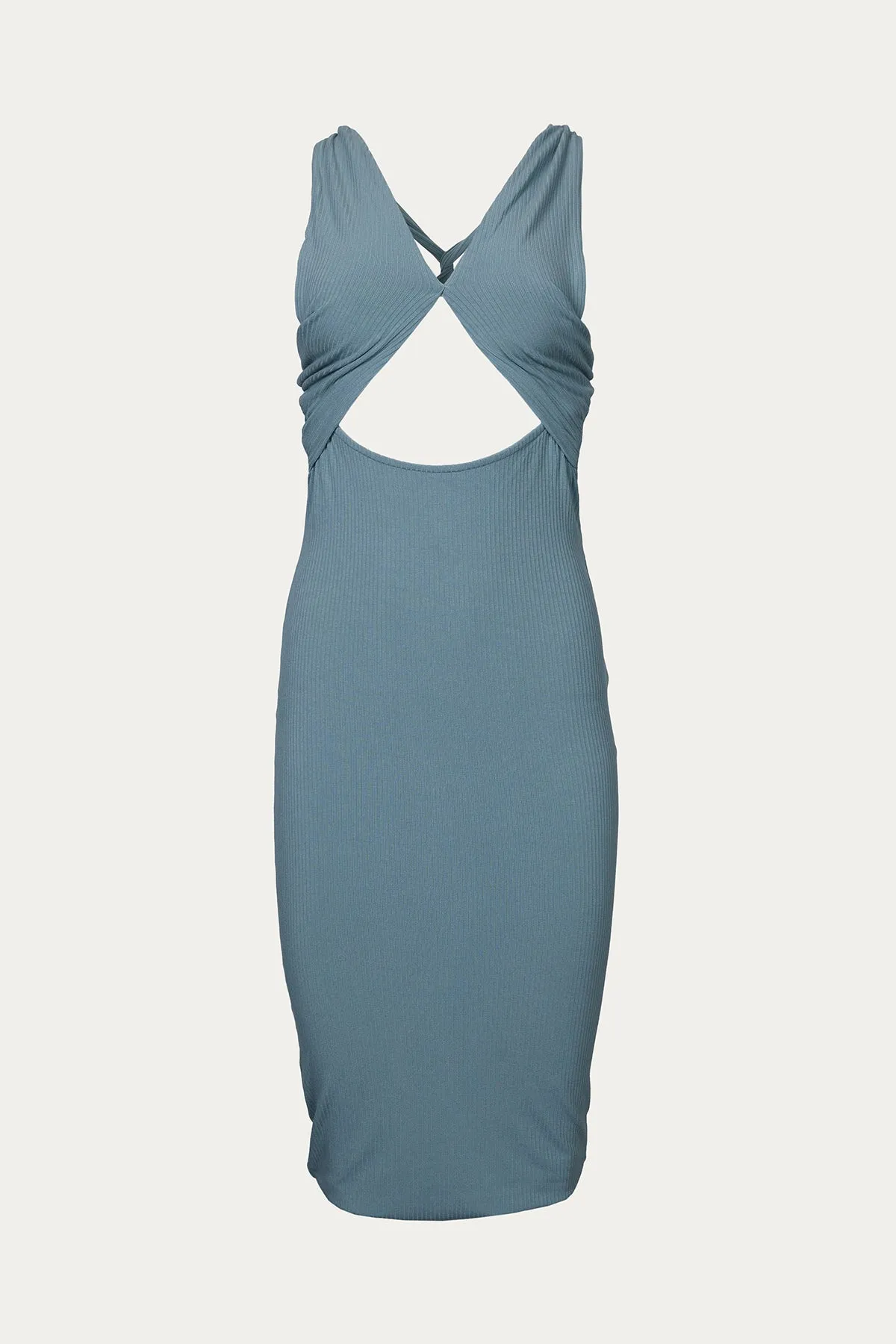 CROSS-FRONT CUTOUT STRETCH-MODAL MIDI DRESS