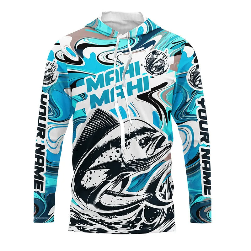 Custom Mahi Mahi Long Sleeve Uv Protection Fishing Shirts, Mahimahi Performance Shirts | Teal Blue IPHW6154