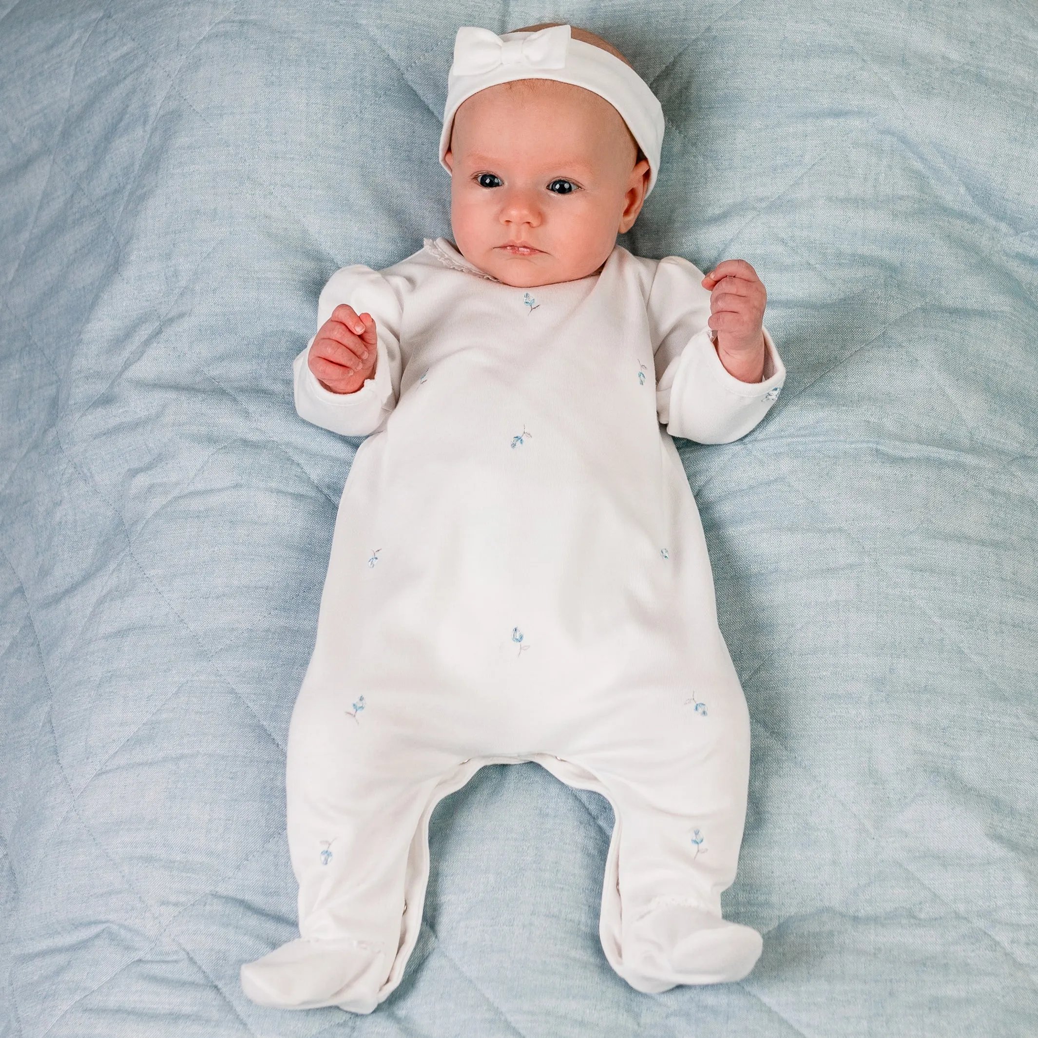 Demi White Baby Girls Babygrow & Hairband