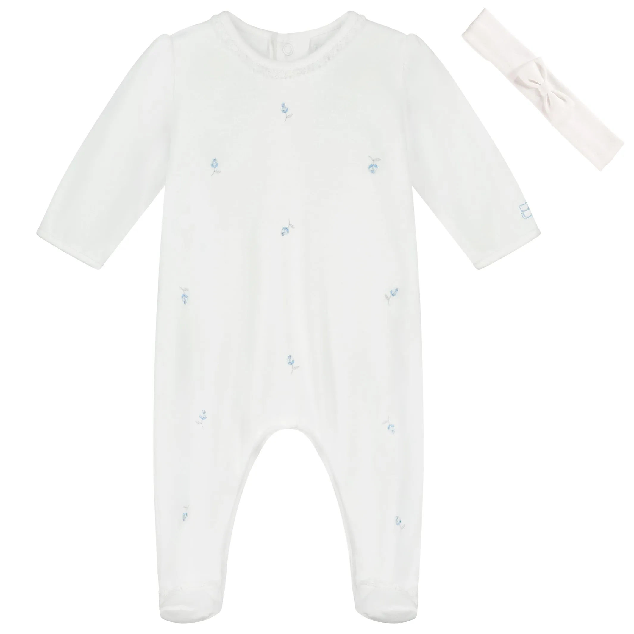 Demi White Baby Girls Babygrow & Hairband