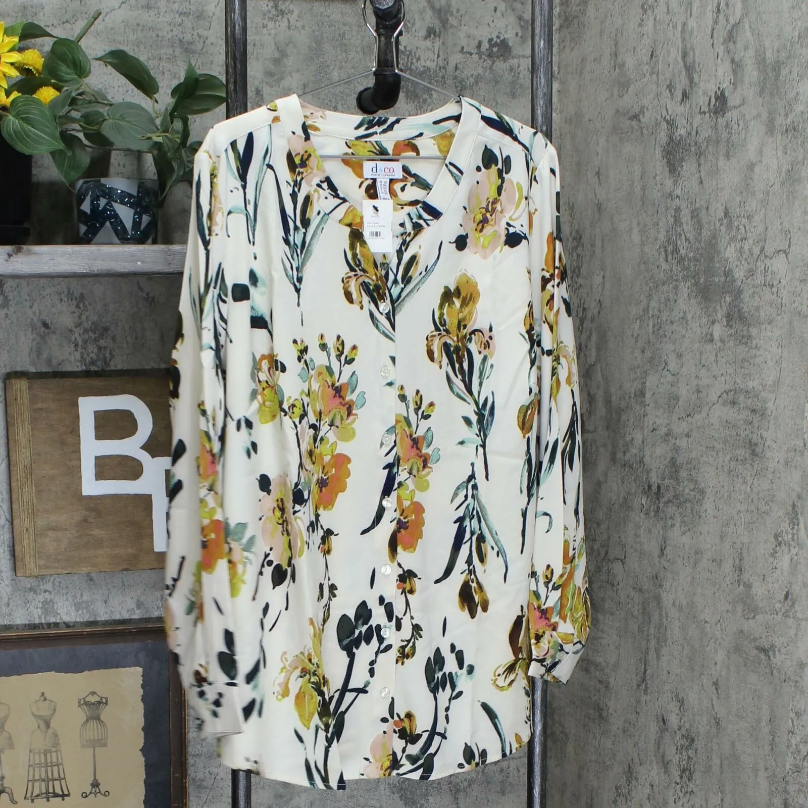 Denim & Co. Plus Size Watercolor Floral Stretch Crepe Blouse