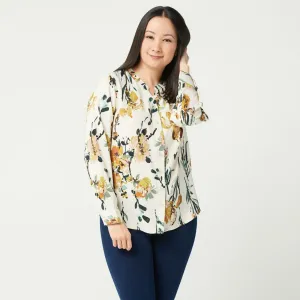 Denim & Co. Plus Size Watercolor Floral Stretch Crepe Blouse