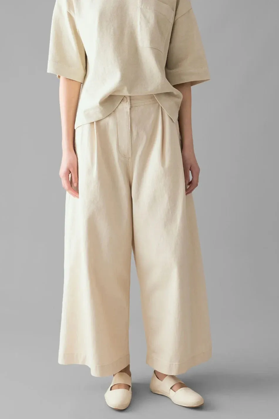 Denim Pleat Front Trouser, Ecru
