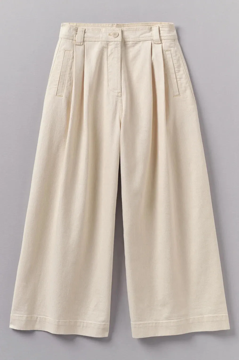 Denim Pleat Front Trouser, Ecru