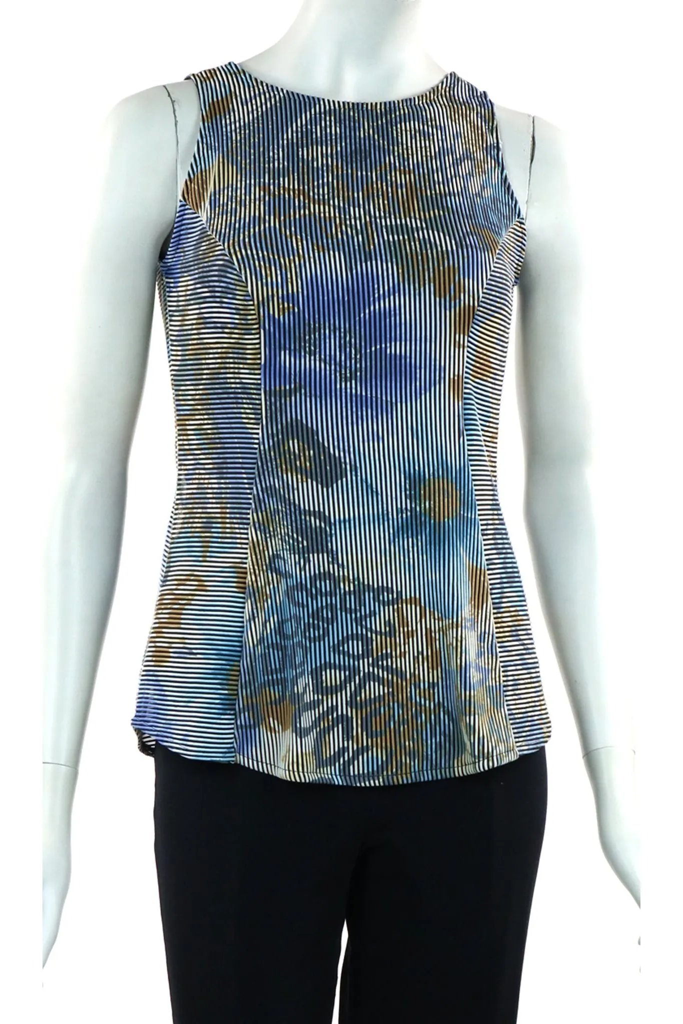 DUCHESSA Sleeveless Stretchy Ribbed Knit Flared Tunic Top