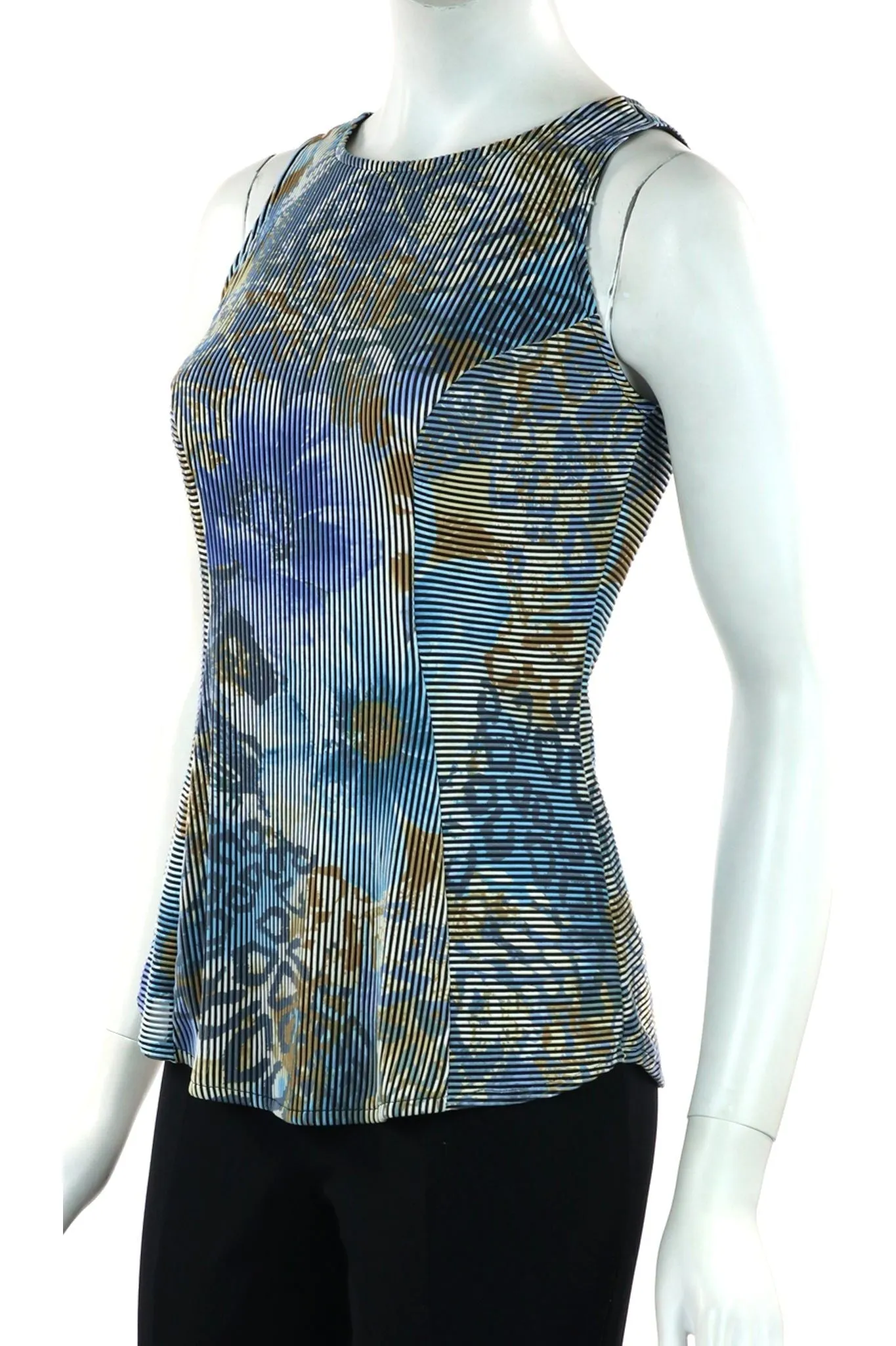 DUCHESSA Sleeveless Stretchy Ribbed Knit Flared Tunic Top