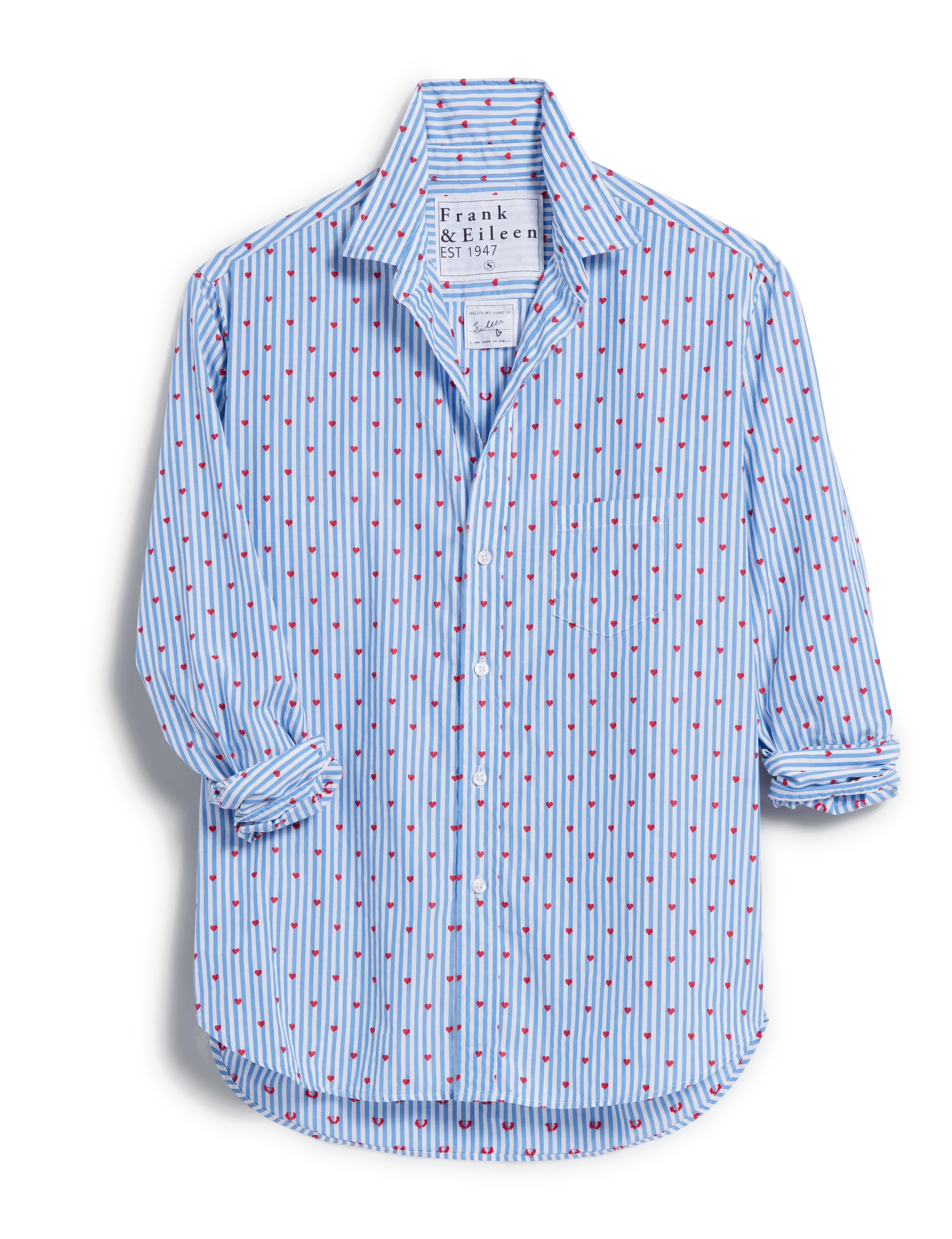 EILEEN Blue Stripe with Red Hearts, Italian Cotton