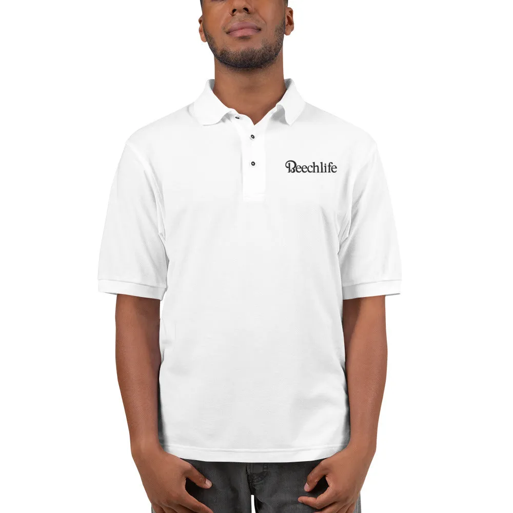 Embroidered White Beechlife Men's Premium Polo