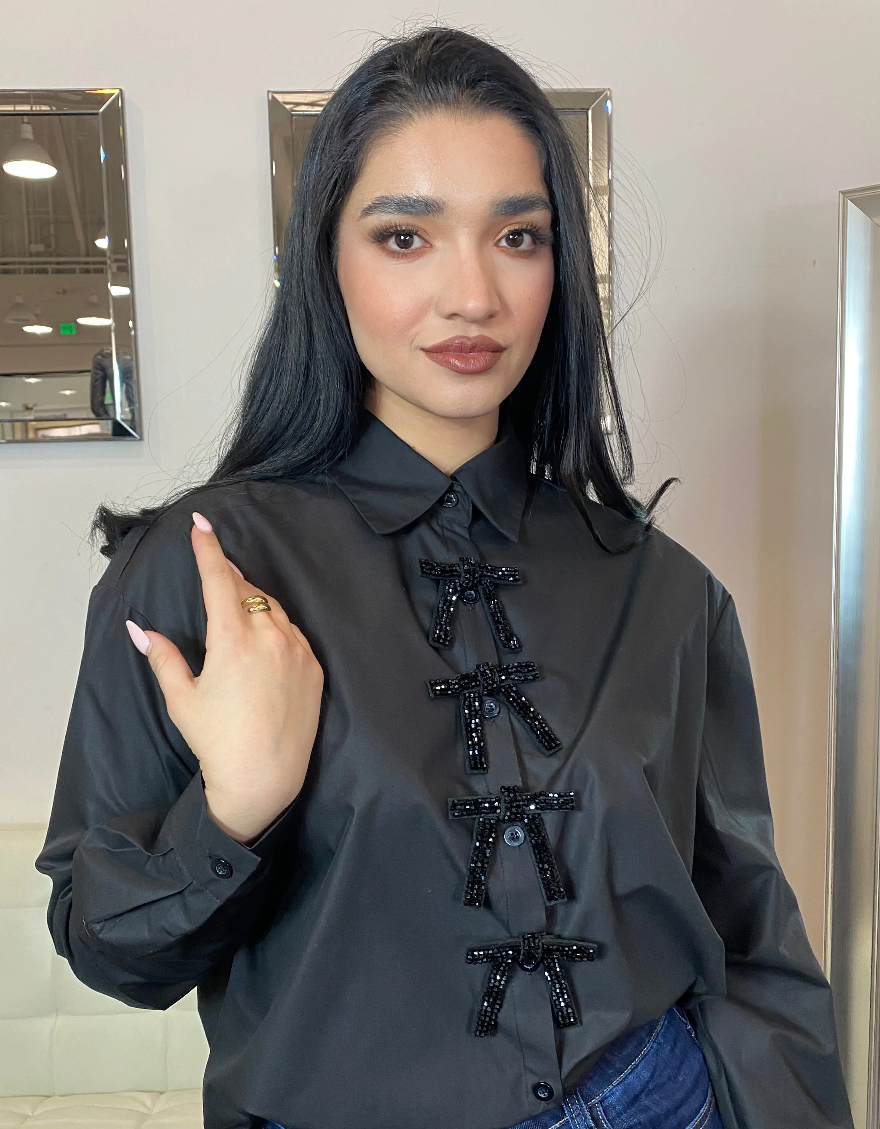 Emmeline L/S Embellished Bow Shirt