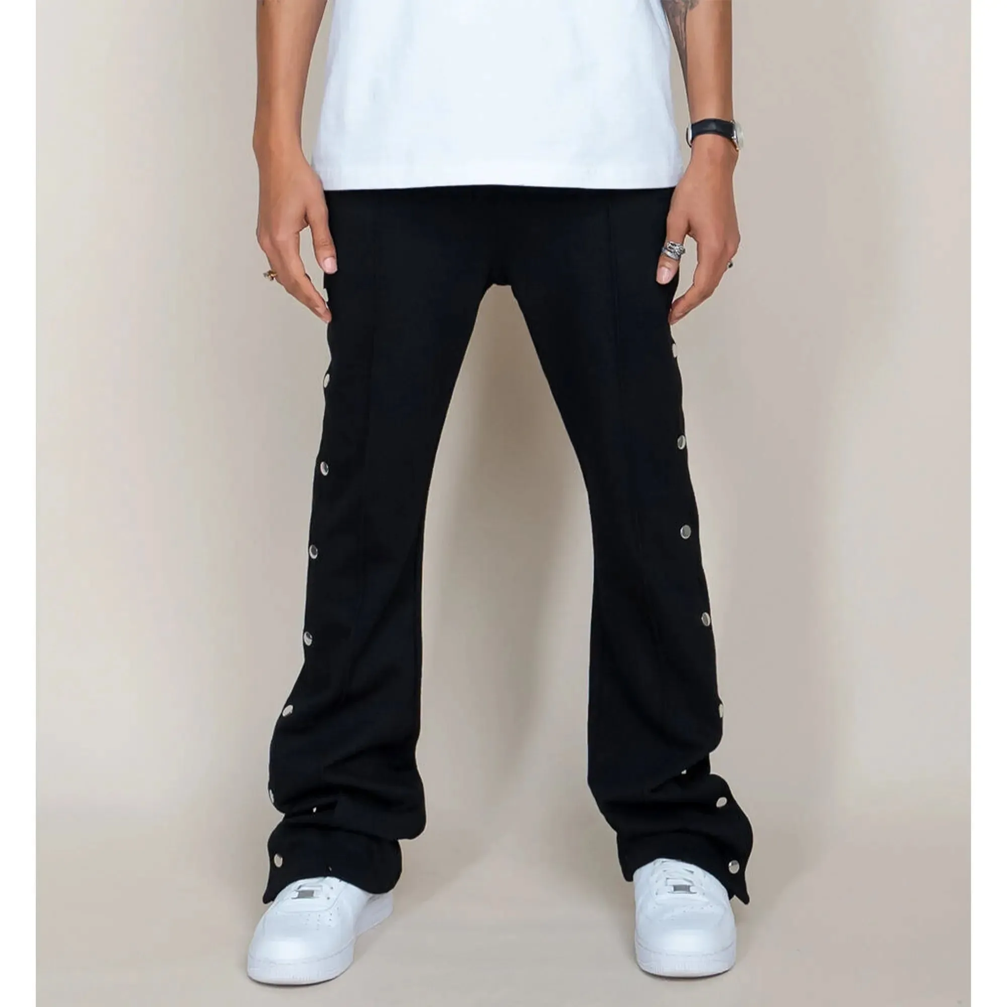 EPTM Men French Terry Snap Flared Pants (Black)