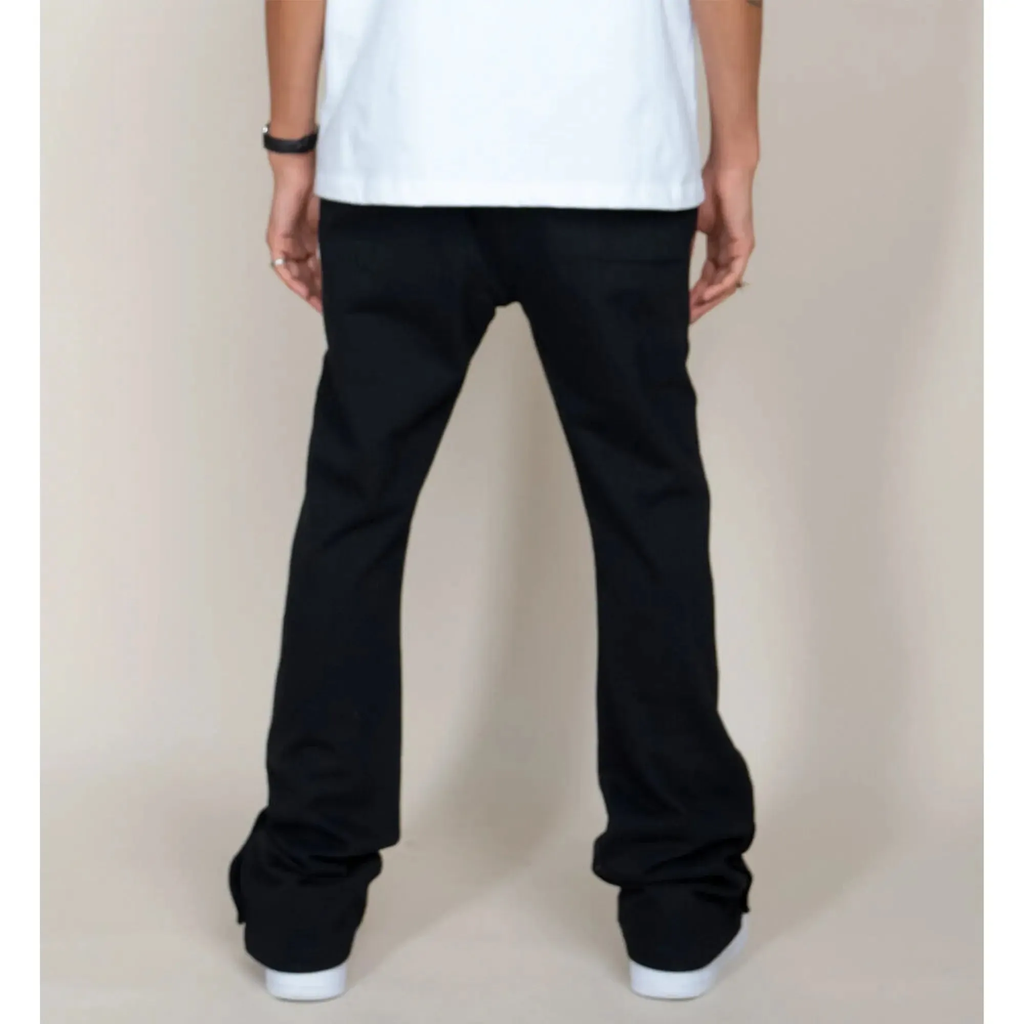 EPTM Men French Terry Snap Flared Pants (Black)