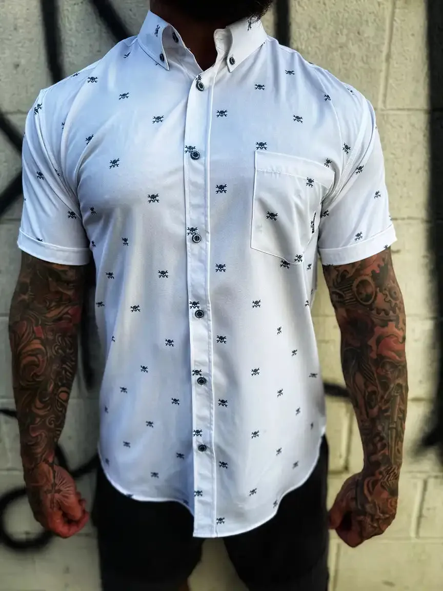 ESSENTIAL WHITE NOBODY CARES BUTTON UP