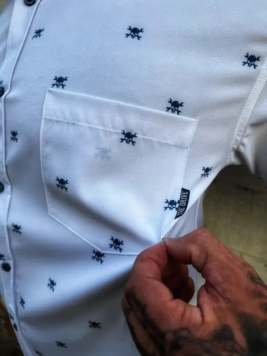 ESSENTIAL WHITE NOBODY CARES BUTTON UP
