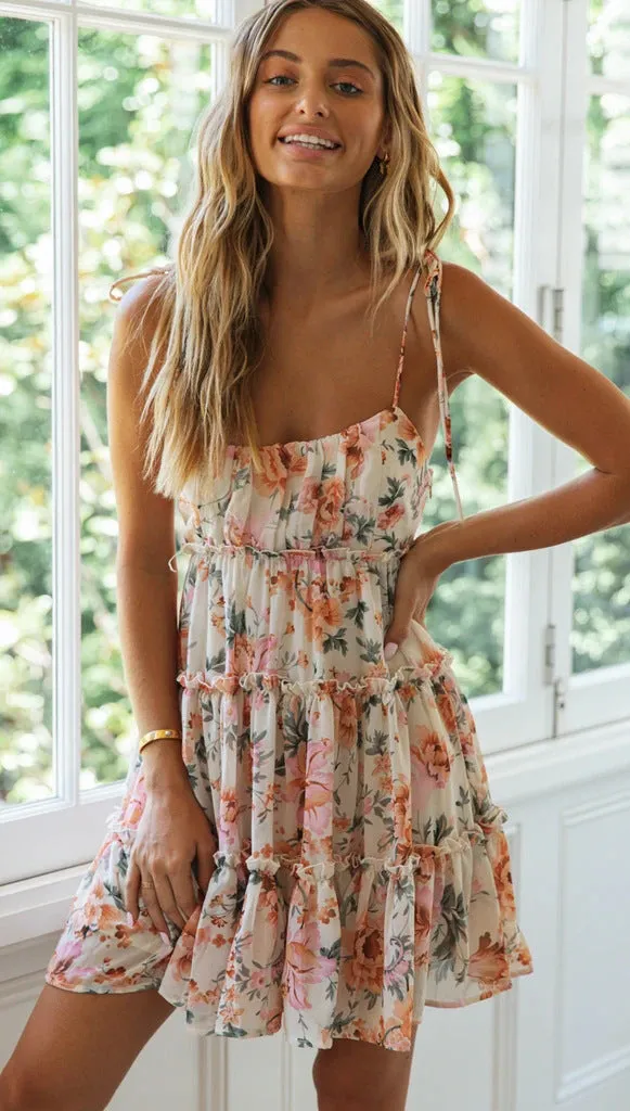 European and American Hot Trade  Women's Clothing  New Spaghetti-Strap Floral Print Elegant Fairy Short Dress 2025 Summer Multicolor