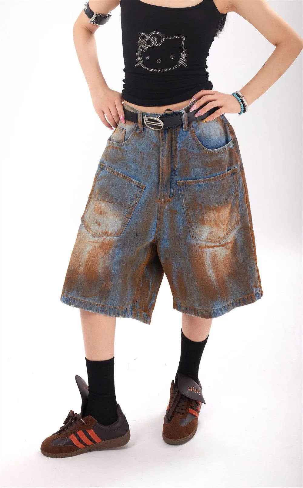 Fashion Inkjet Denim Shorts Men And Women