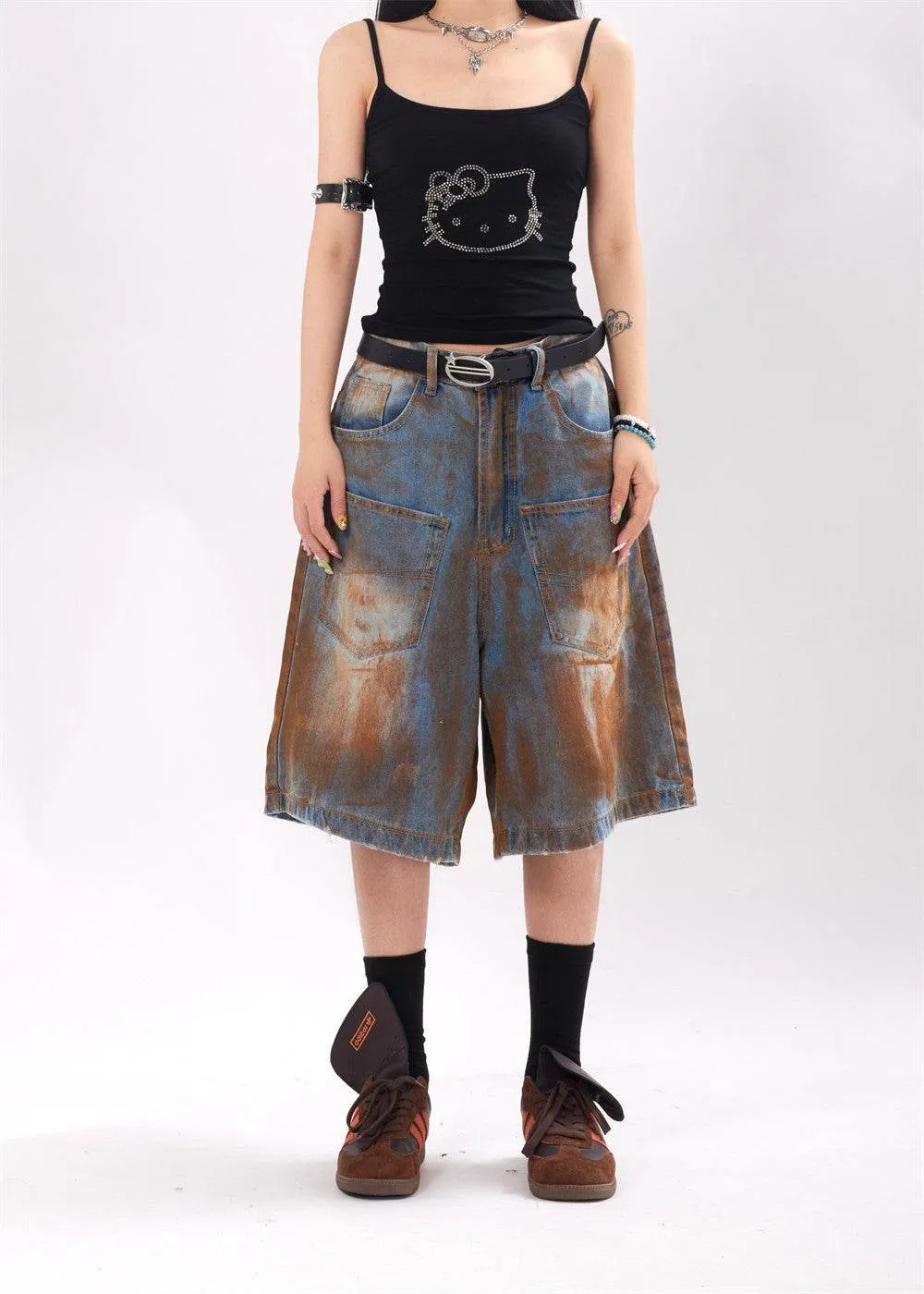 Fashion Inkjet Denim Shorts Men And Women