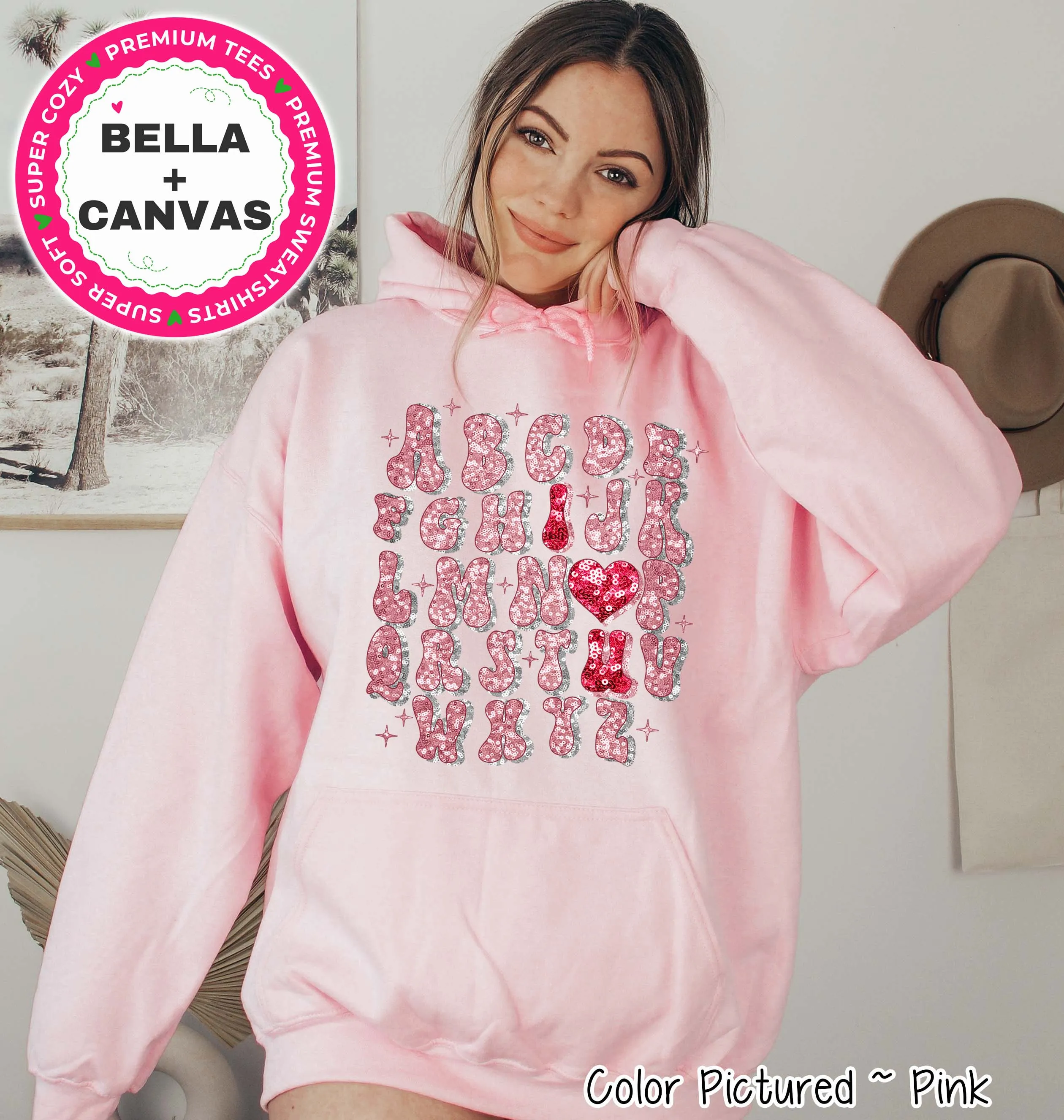 Faux Glitter I Love You Alphabet Valentine Tee or Sweatshirt