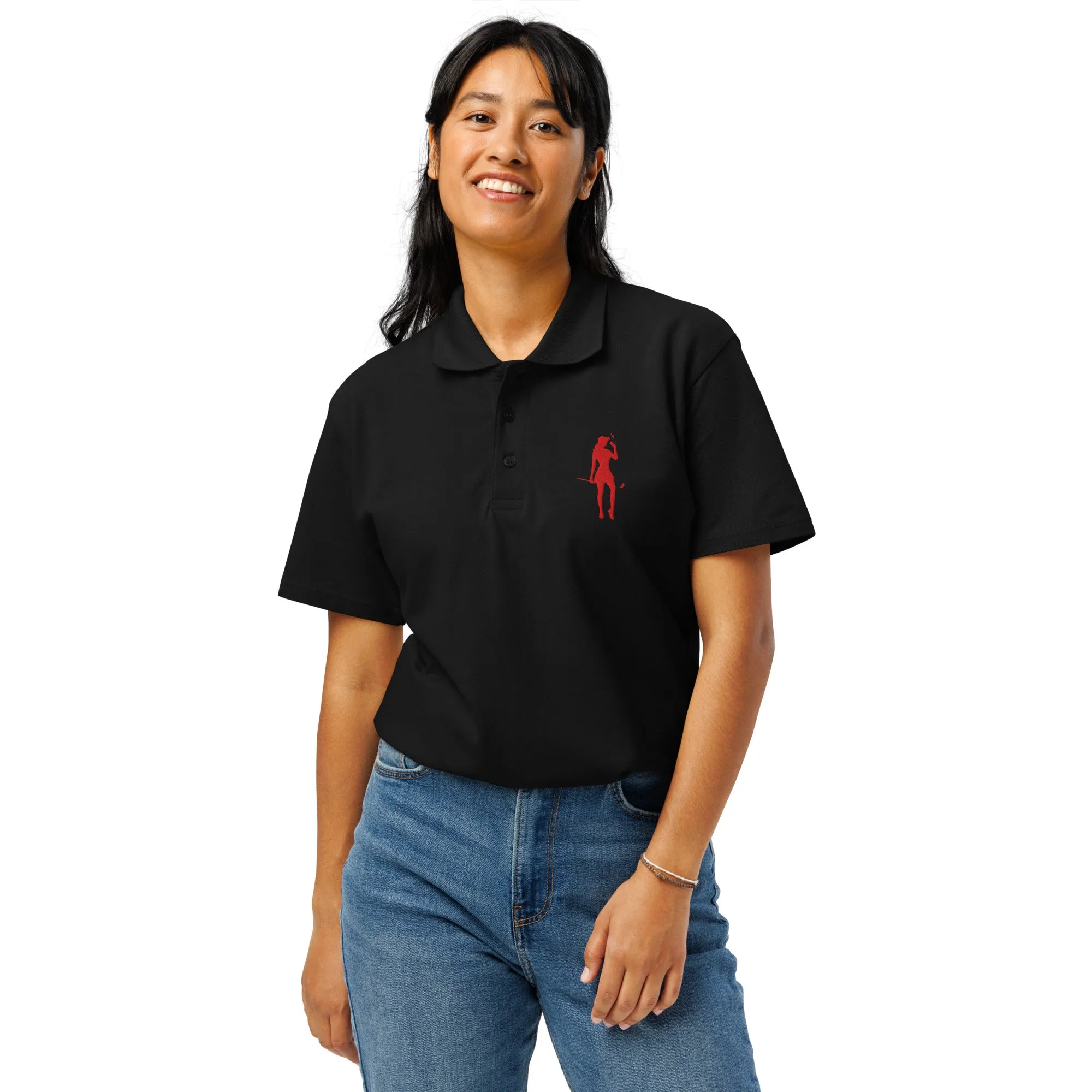 Female Golfer Premium Pique Embroidered Polo Shirt - Red