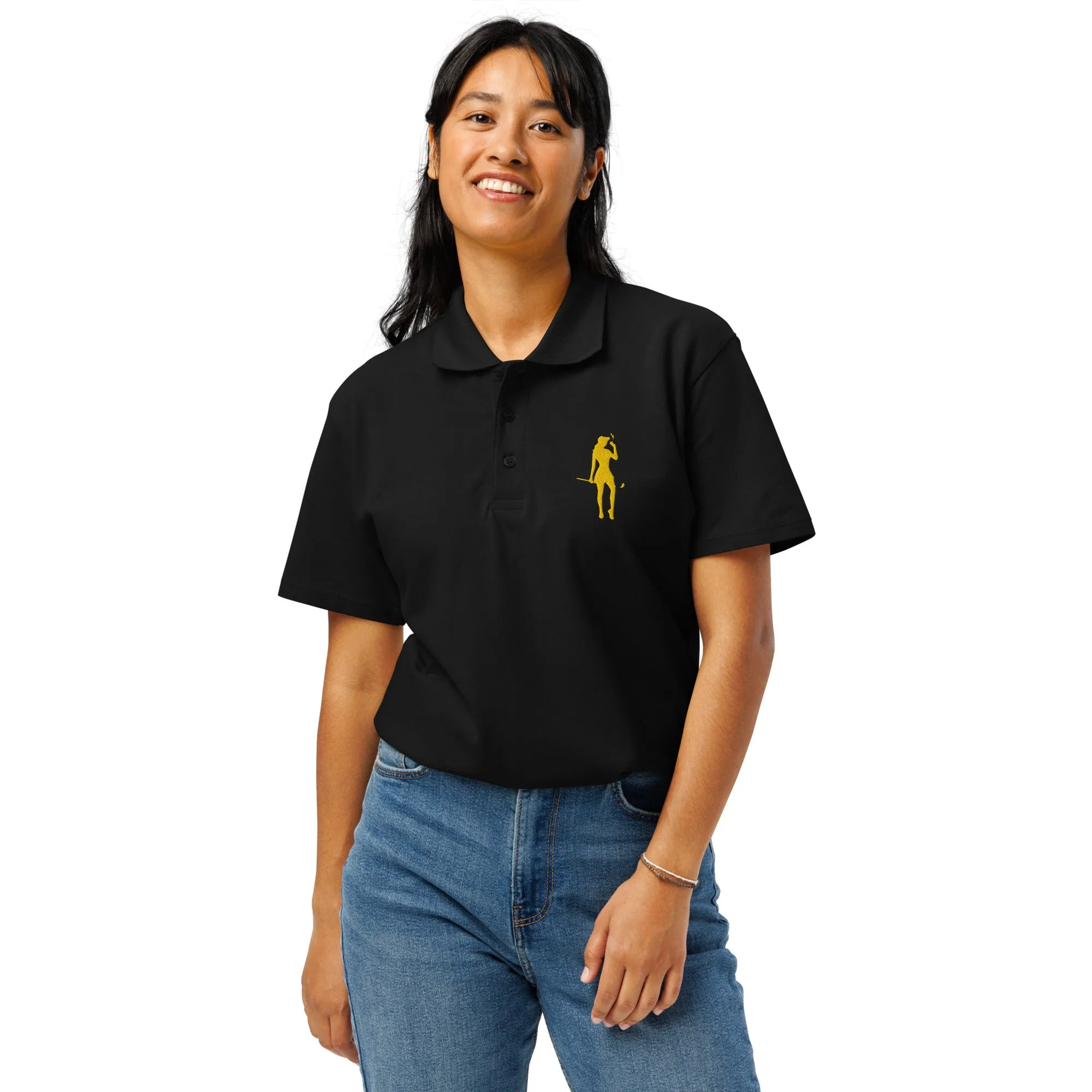 Female Golfer Premium Pique Embroidered Polo Shirt - Yellow