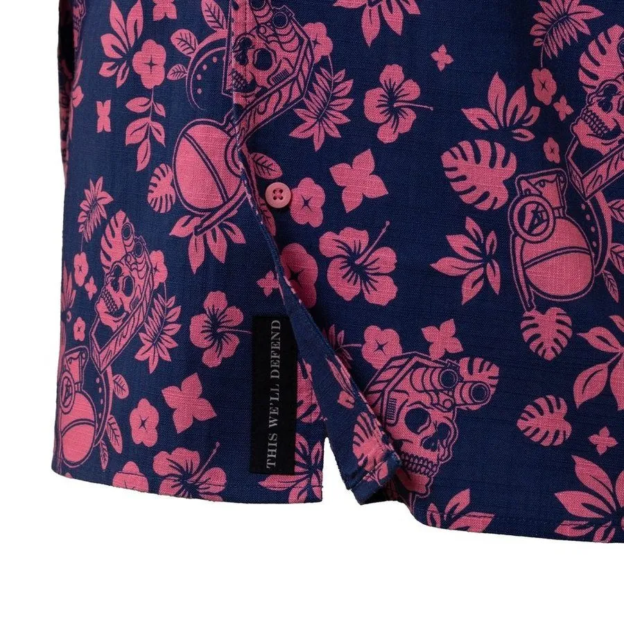 Getaway Tropical Death Button Down - Navy/Pink