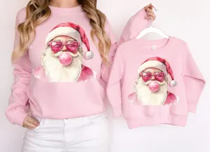 Gildan or Bella Light Pink Santa Bubble Gum Christmas Sweatshirt/ Direct To Film Transferred Faux Glitter Sweatshirt/ Youth and Adult Sizes