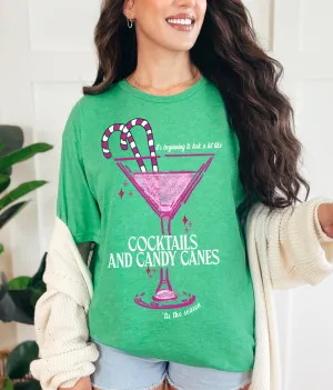 Gildan Softstyle or Comfort Colors Cocktails and Candy Canes Tee/ Direct To Film Transfered Faux Glitter Tee
