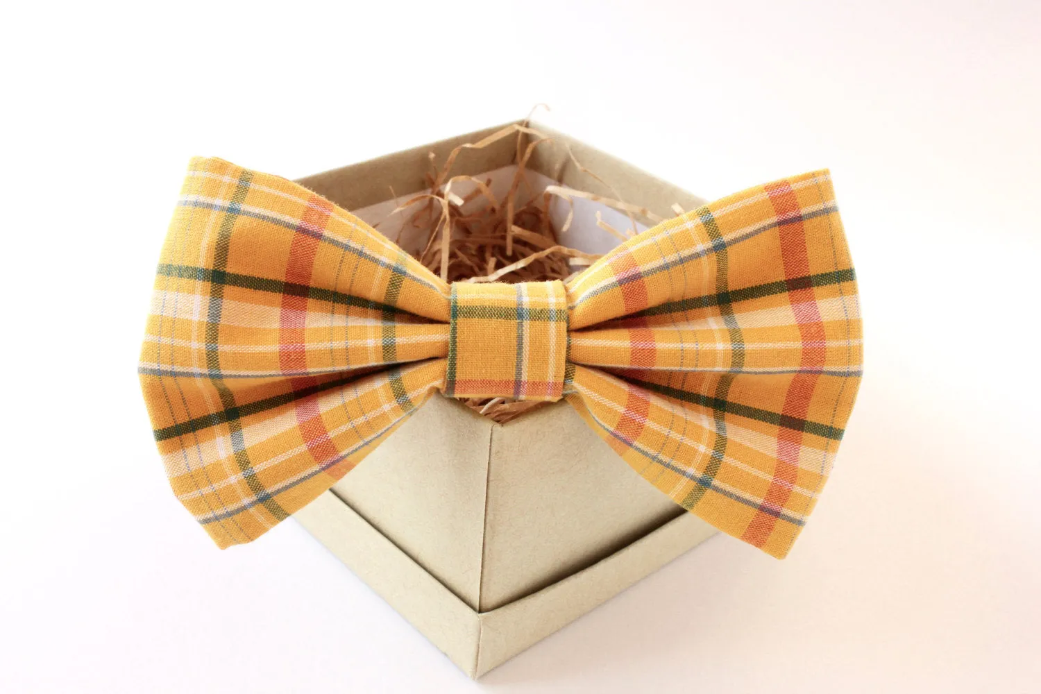 Gold Plaid Bow Tie