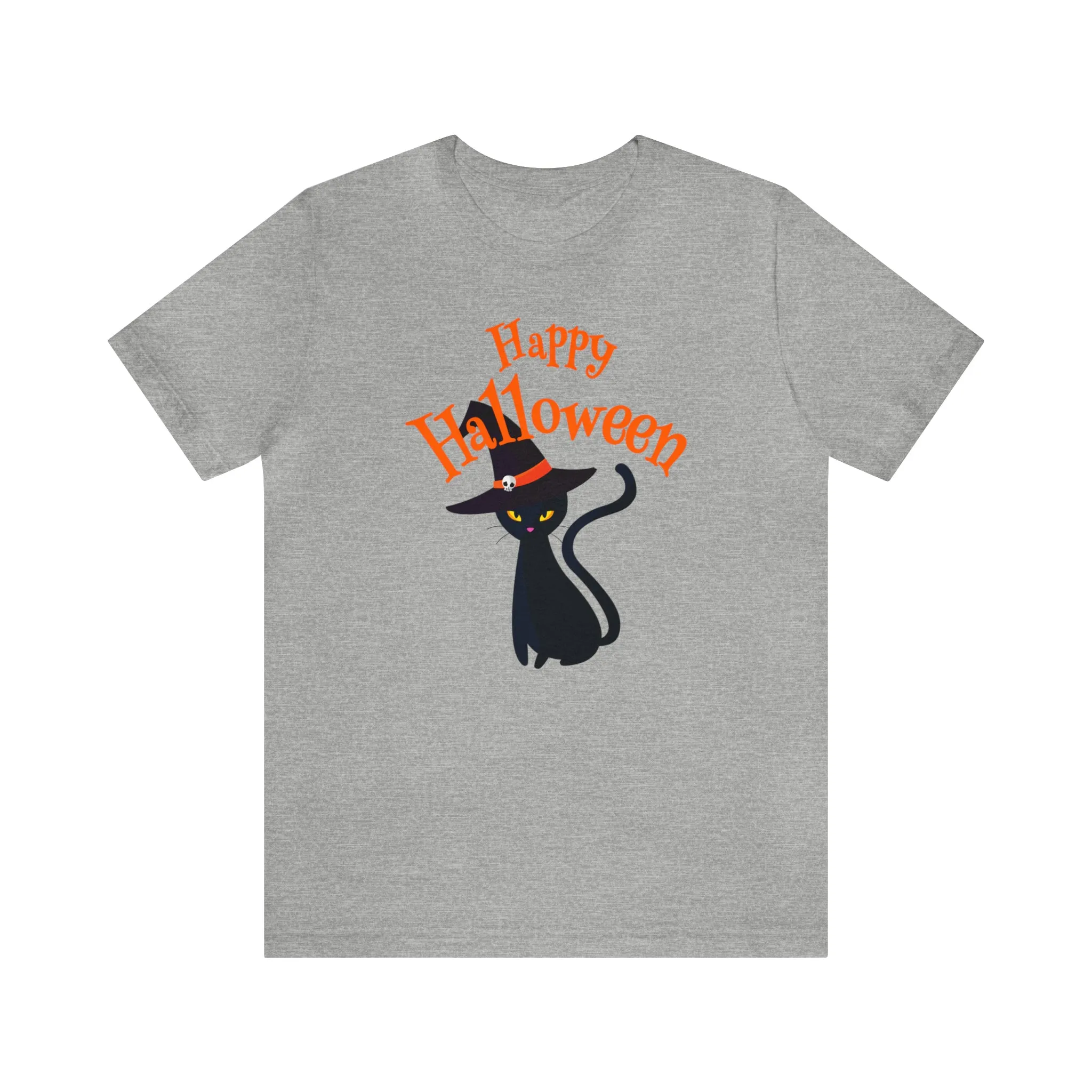 Happy Halloween Black Cat T-Shirt | Cat with Witche's Hat Tee |  Bella Canvas 3001Unisex | Funny Short Sleeve Tshirt