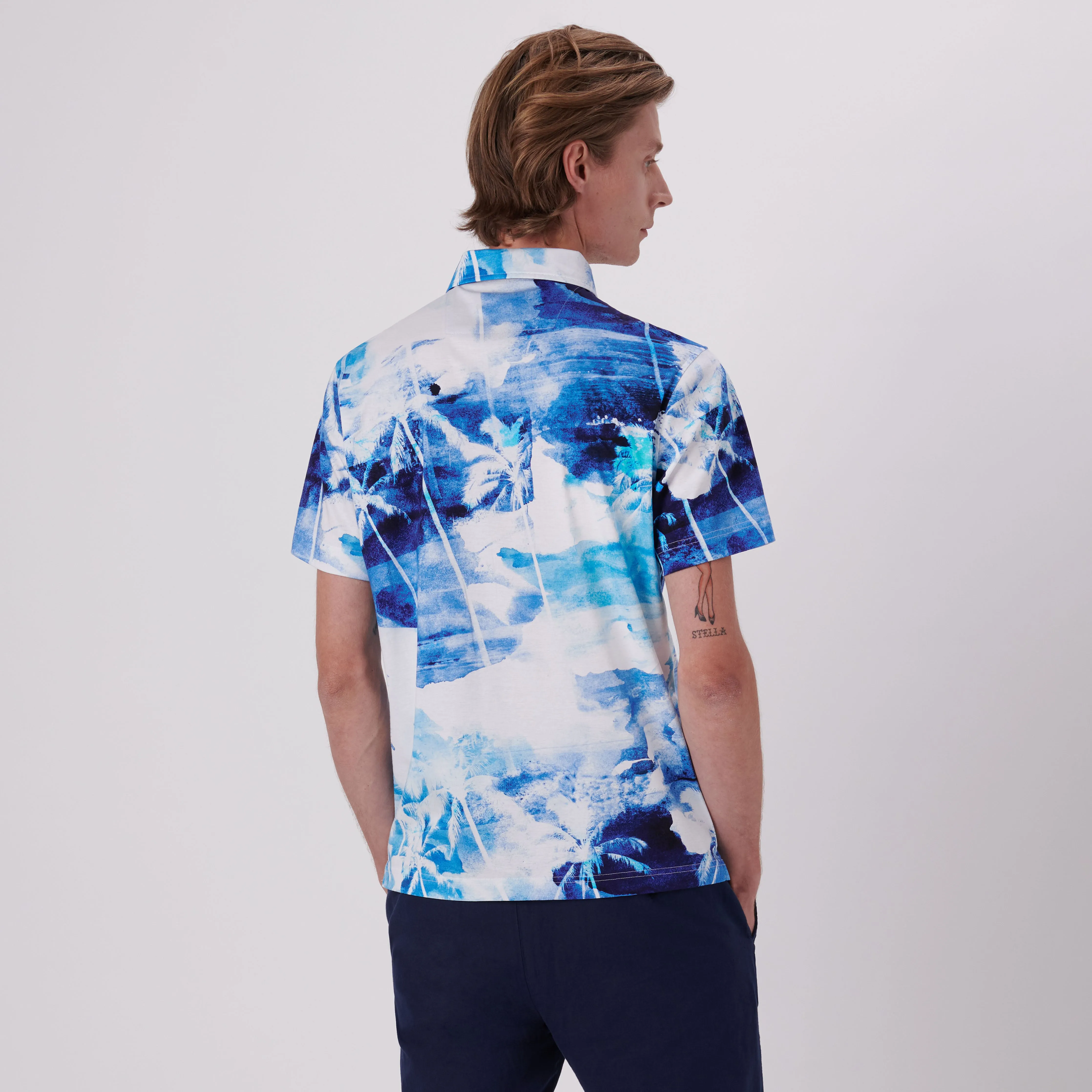 Hendrix Watercolor Tropics Print Polo Shirt