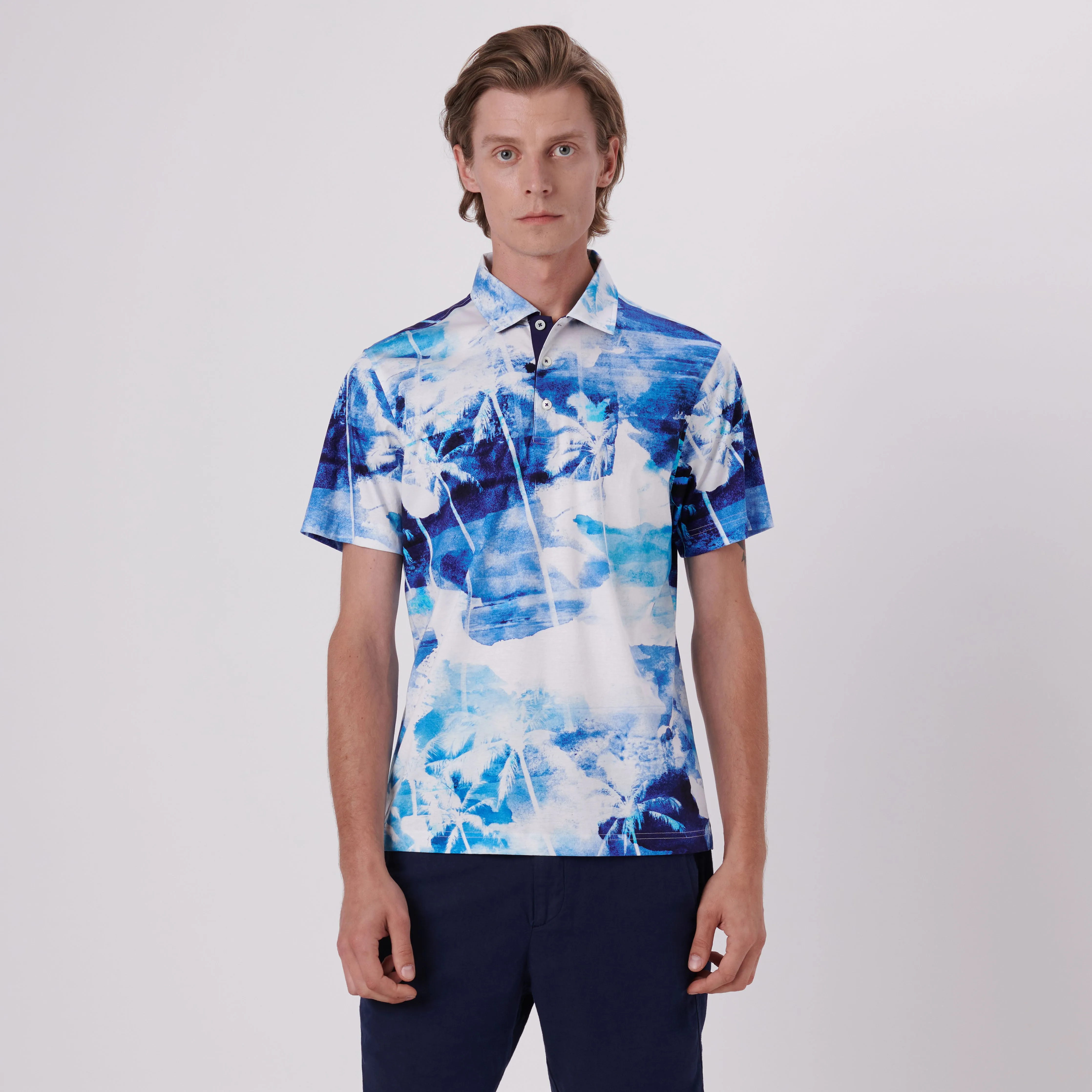 Hendrix Watercolor Tropics Print Polo Shirt