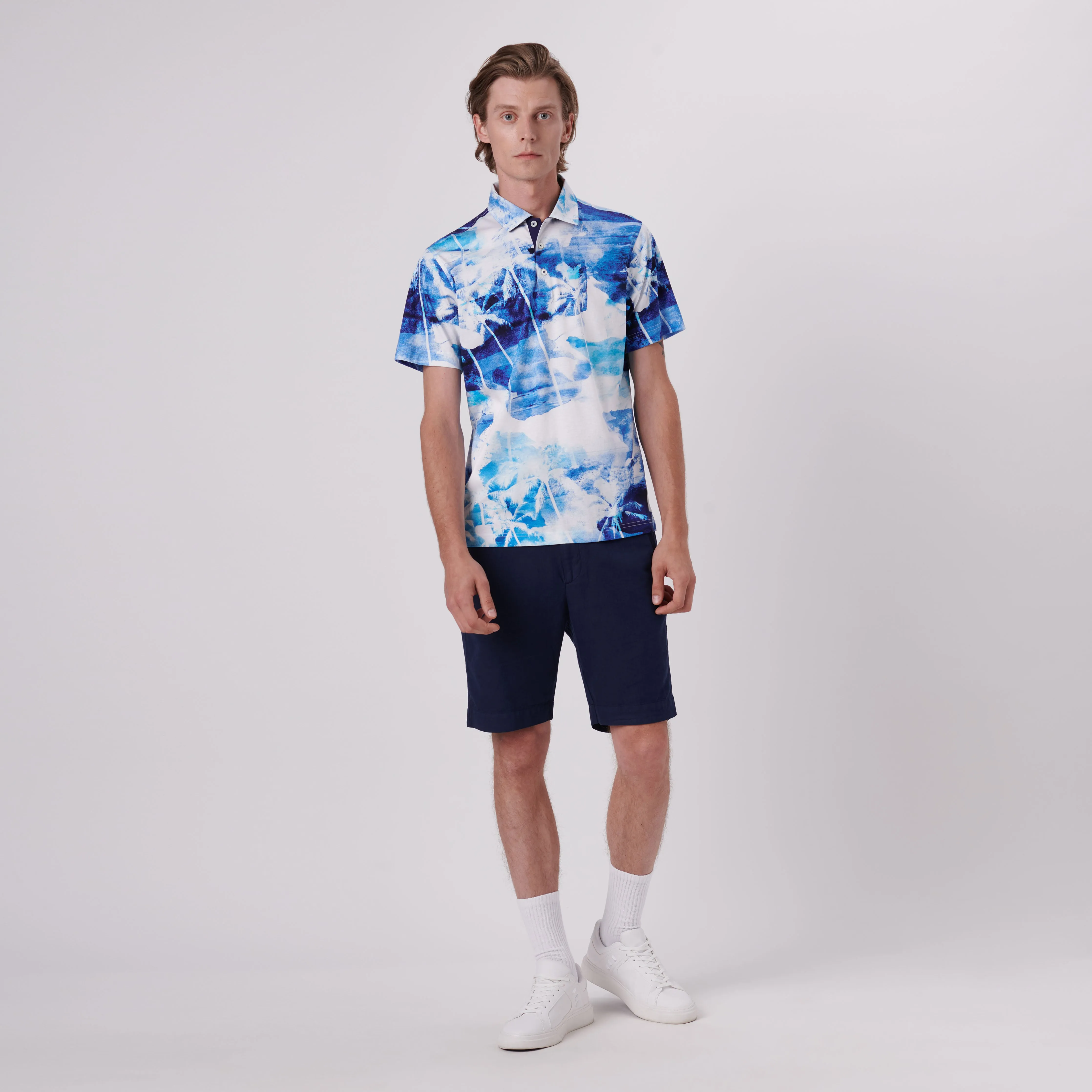 Hendrix Watercolor Tropics Print Polo Shirt