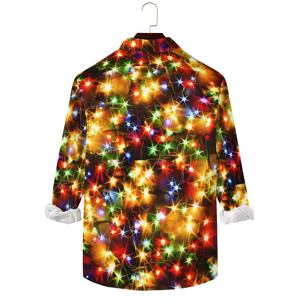 Holiday Gold Neon Men's Long Sleeve Shirts Stretch Plus Size Drama Costume Button Shirts 2310000911