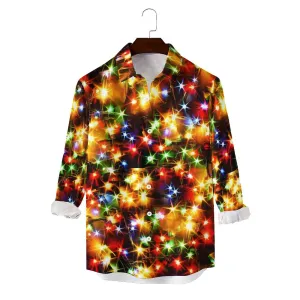 Holiday Gold Neon Men's Long Sleeve Shirts Stretch Plus Size Drama Costume Button Shirts 2310000911
