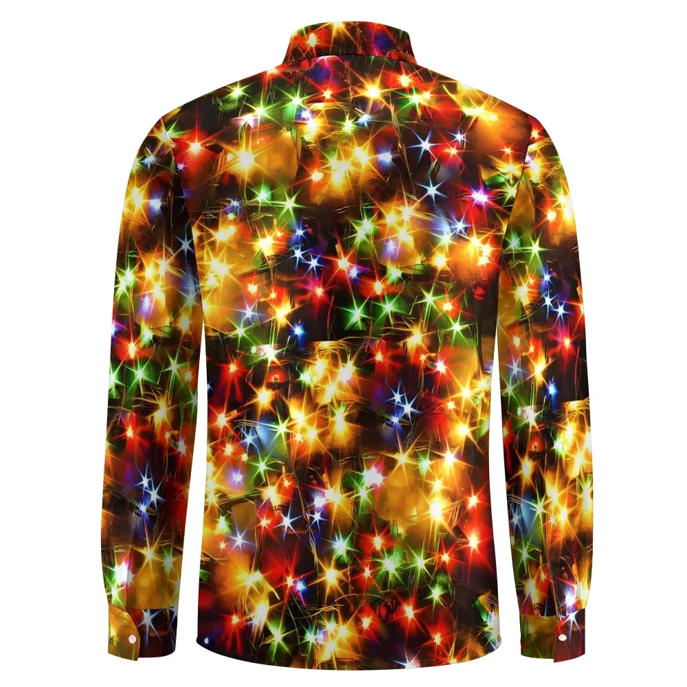 Holiday Gold Neon Men's Long Sleeve Shirts Stretch Plus Size Drama Costume Button Shirts 2310000911