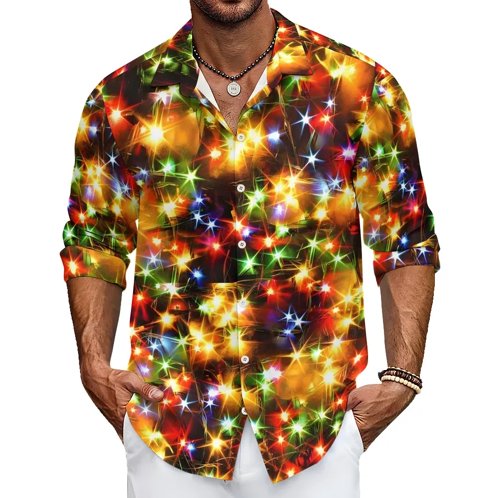 Holiday Gold Neon Men's Long Sleeve Shirts Stretch Plus Size Drama Costume Button Shirts 2310000911
