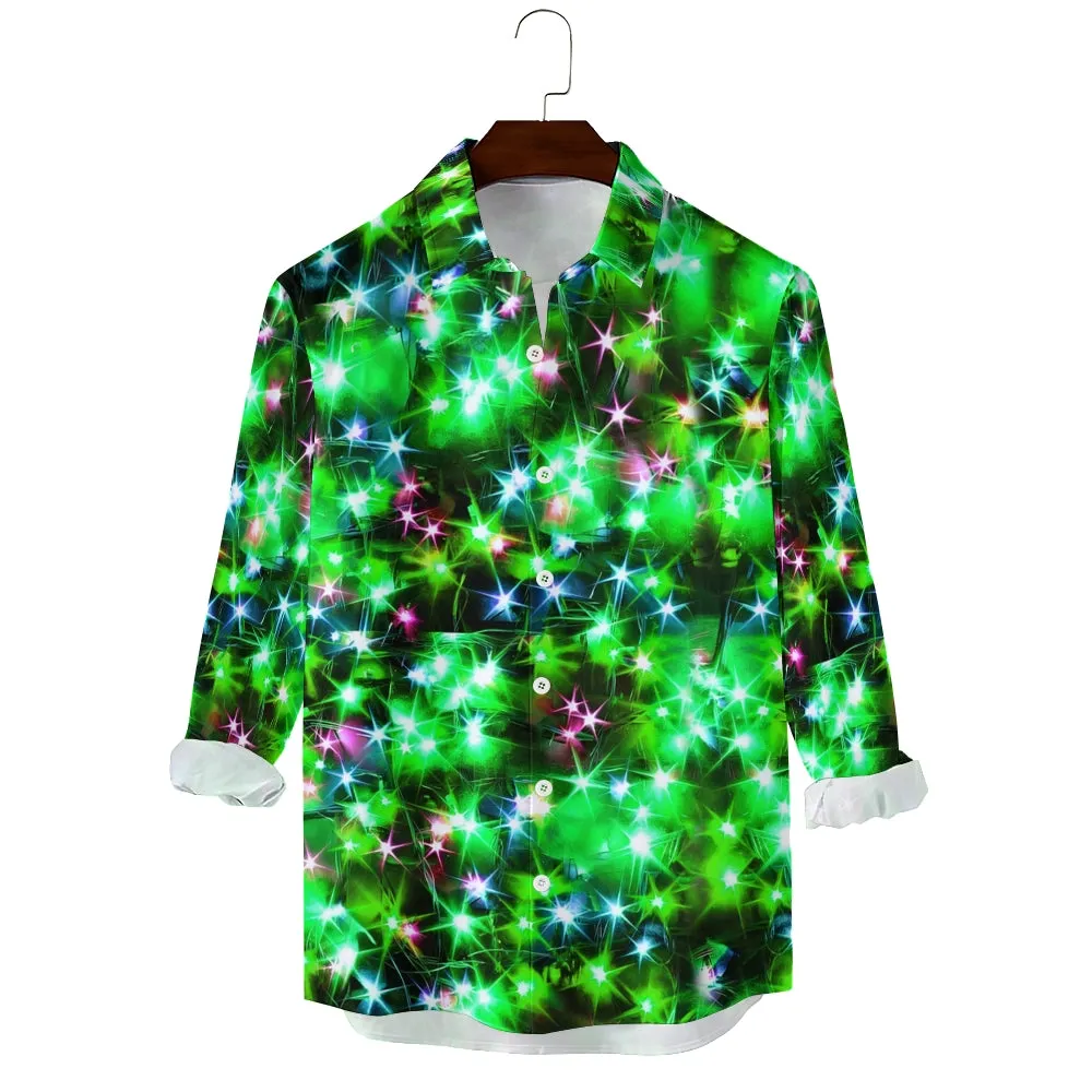 Holiday Gold Neon Men's Long Sleeve Shirts Stretch Plus Size Drama Costume Button Shirts 2310000911
