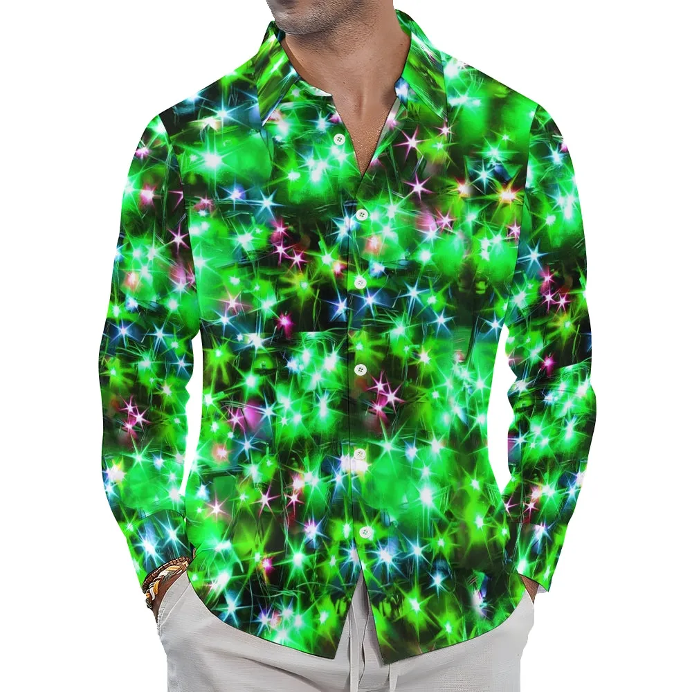 Holiday Gold Neon Men's Long Sleeve Shirts Stretch Plus Size Drama Costume Button Shirts 2310000911
