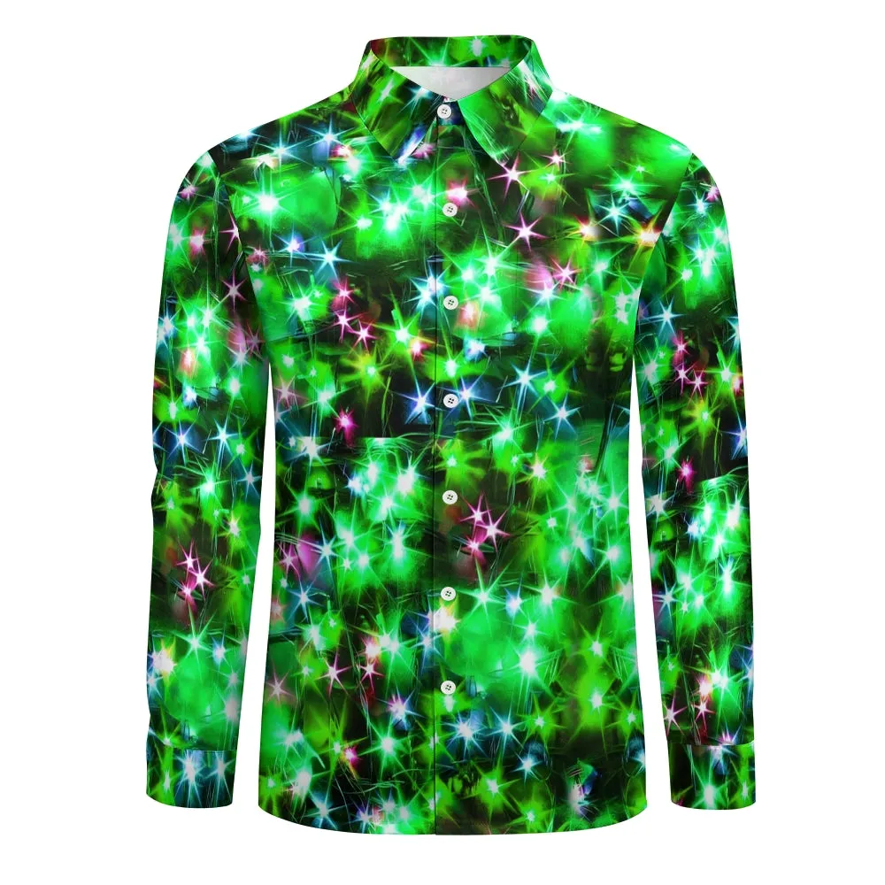 Holiday Gold Neon Men's Long Sleeve Shirts Stretch Plus Size Drama Costume Button Shirts 2310000911